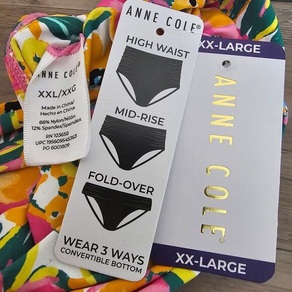 Anne Cole Bikini Convertible Bottom Womens XXL Pink Floral High Waist Tropical C - Picture 6 of 8